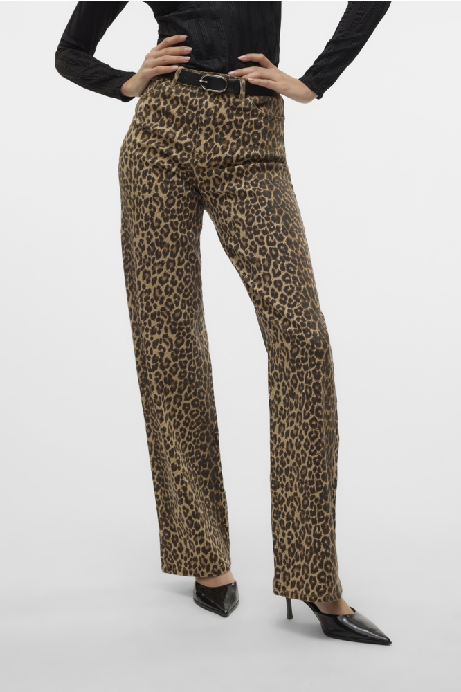 VMTESSA HR WIDE STRETCH AOP JEANS N 10330128 SILVER MINK/LEOPARD